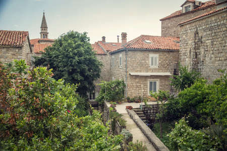 The ancient city on the coastline of Adriatic sea. Budva. Montenegro. Budva riviera. Ancient fortress the in Venetian style.のeditorial素材