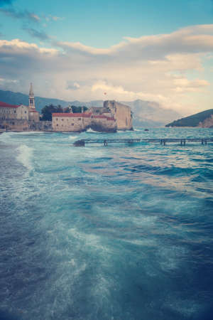 Sea with city views, Budva, Montenegro, Adriatic Sea, Mediterranean Sea.の写真素材