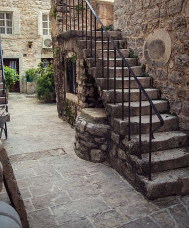 The ancient city on the coastline of Adriatic sea. Budva. Montenegro. Budva riviera. Ancient fortress the in Venetian style.のeditorial素材