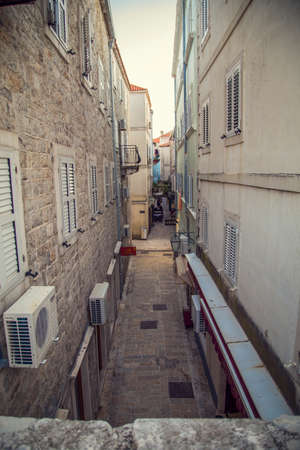 The ancient city on the coastline of Adriatic sea. Budva. Montenegro. Budva riviera. Ancient fortress the in Venetian style.のeditorial素材