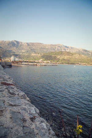 The ancient city on the coastline of Adriatic sea. Budva. Montenegro. Budva riviera. Ancient fortress the in Venetian style.のeditorial素材