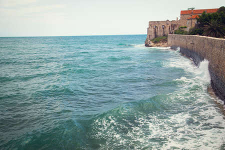 Sea with city views, Budva, Montenegro, Adriatic Sea, Mediterranean Sea.の写真素材