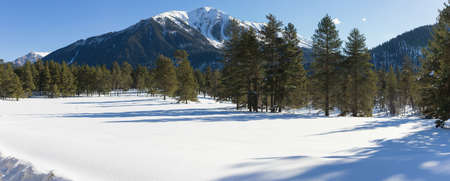 Winter mountains panorama with ski slopes. Caucasus.の写真素材