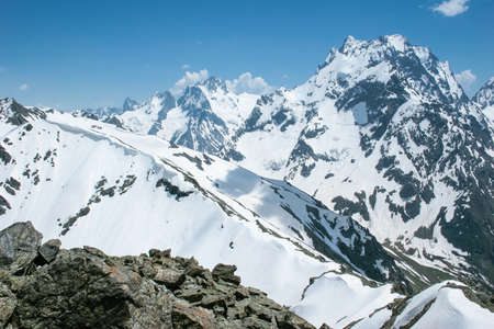 Mountain landscape travel view high mountains. Calm landscape rocks and peaks wildlife idyllic alpine scenes.の写真素材