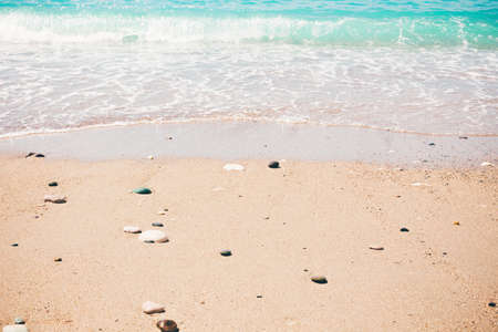 The turquoise sea with a tropical beach. Coastline of the ocean in the summer, active holidays in paradise resorts, concept travel lifestyle.の写真素材