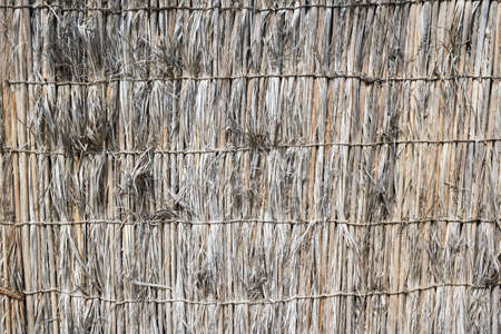 Texture background construction wall dry palm leaves or straw. House made from natural materials in tropical places in India.の写真素材