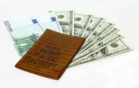 passport on dollars and euroの写真素材