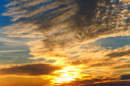 Beautiful sunset, clouds in many colors. 
