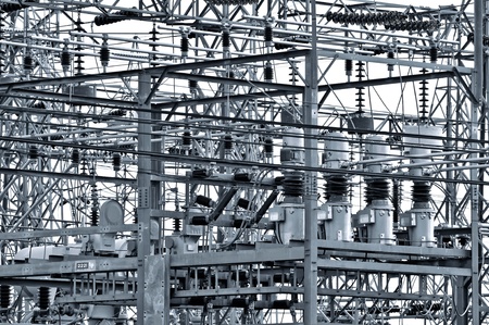 Power plant - transformation station. Multitude of cables and wires. の写真素材