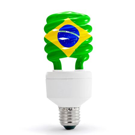 Flag of the Brazil on energy saving lamp isolated on white.の写真素材