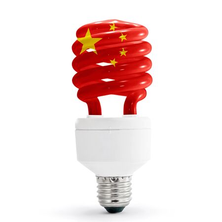  Flag of the China on energy saving lamp isolated on white.の写真素材