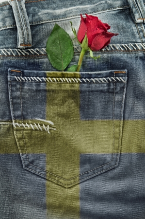 Rose in jeans pocket pattern flag Sweden.
の写真素材