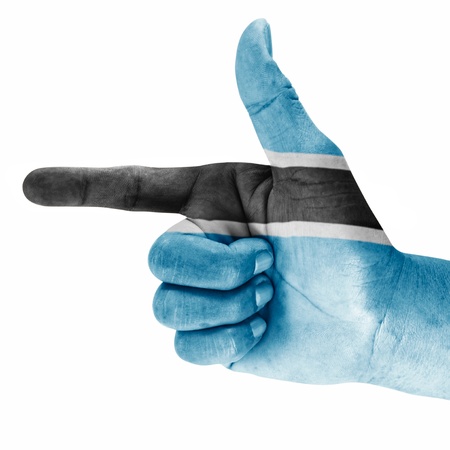 Botswana flag drawn on shooting hand gesture with white background.の写真素材