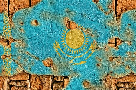 Grunge flag of Kazakhstan on old wall background.の写真素材