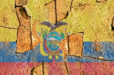 Grunge flag of Ecuador on old wall background.の写真素材