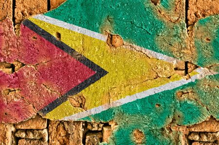 Grunge flag of Guyana on old wall background.の写真素材