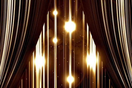 Gold stage curtain on spotlight background.の写真素材