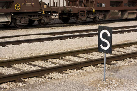 A shot of a train station with the stop signの写真素材