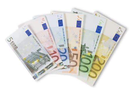 Shot of an assortment of Euro currency banknotes: 200, 100, 50, 20, 10, 5.Studio shot.の写真素材