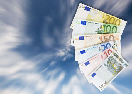 Shot of an assortment of Euro currency banknotes: 200, 100, 50, 20, 10, 5.Studio shot.の写真素材