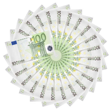 Euro banknotes spread out in a circle.の写真素材