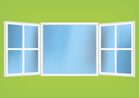 Vector illustration of an open window with reflection on glass. Easy to remove window meshes and use it as a design element.のイラスト素材