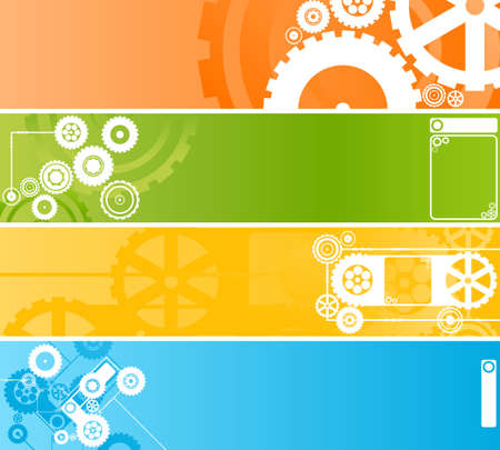 Vector illustration of four different technological and industrial web banners or backgrounds. Highly detailed in various colors.のイラスト素材