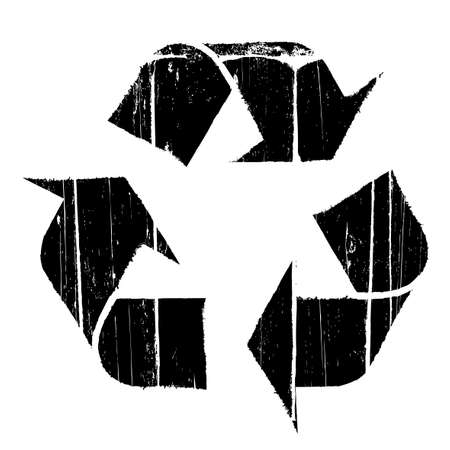Vector illustration of an aged and old textured recycling symbol design element.の写真素材