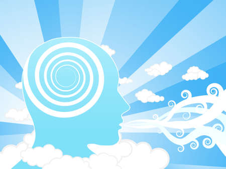 Vector illustration of a creative mind blowing winds in the sky. Education concept.のイラスト素材