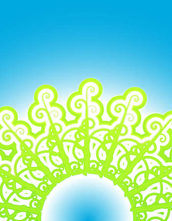 Vector illustration of abstract vines forming a circular pattern. Gradient glowing sky in the background. Modern retro effect.の写真素材