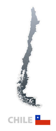 Vector illustration of the map with regions or stes and the official flag of Chile.の写真素材