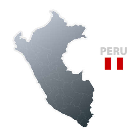 Vector illustration of the map with regions or states and the official flag of Peru.の写真素材