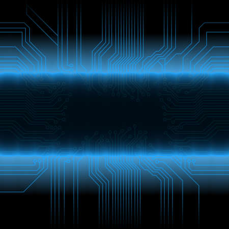 Vector illustration of a glowing circuitry board design with central frame for custom elements....