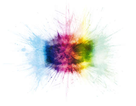 Bright rainbow splatter design element or background with central space for custom elements. Highly detailed.の写真素材