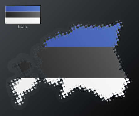 Vector illustration of a modern halftone design element in the shape of Estonia, European Union. Second halftone, border and contents, on separate layer. Additional flag included.の写真素材