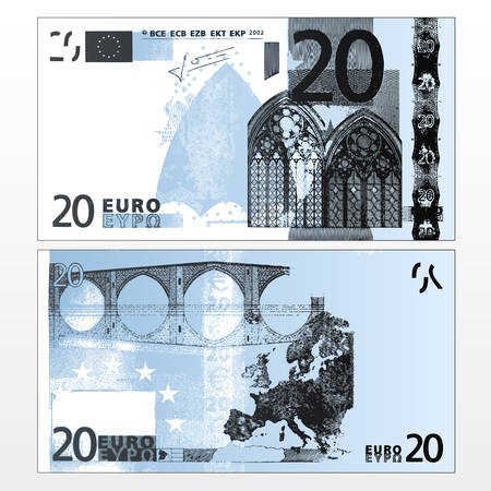 Vector illustration of a cleaned trace layered double sided European Union banknote of 20 Euros.のイラスト素材