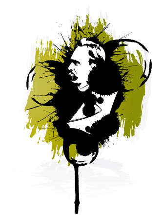 Vector illustration of the German philosopher Friedrich Nietzsche in grunge retro splatter style. Design element.のイラスト素材