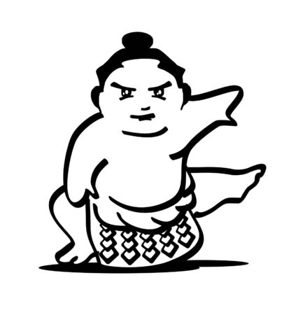 young sumo wrestler standing on one leg, vectorのイラスト素材