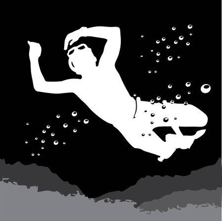 diver in a mask and fins to a depthのイラスト素材