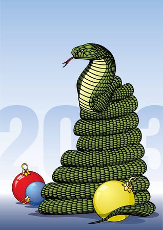 Cobra coiled surrounded by Christmas ballsのイラスト素材