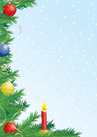 Christmas composition with fir branches, decoration and candle, left のイラスト素材