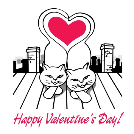 Cat lovers on the roof, sneak, card, vectorのイラスト素材