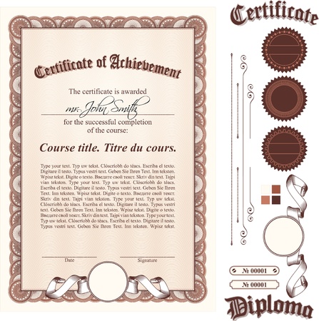 Brown certificate template. Vertical. Additional design elements.のイラスト素材