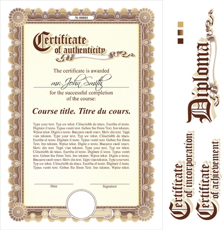 Brown & gold certificate template. Vertical. Additional design elements.のイラスト素材
