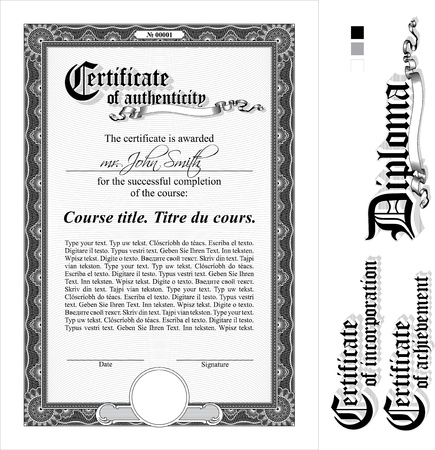 Black & white certificate template. Vertical. Additional design elements.のイラスト素材