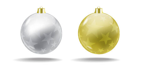 Silver and gold Christmas balls with a translucent pattern  Vector  Isolatedのイラスト素材