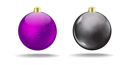 Violet and black Christmas balls with a translucent pattern  Vector  Isolated のイラスト素材
