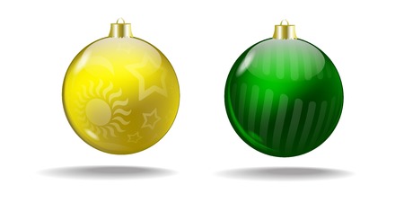 Yellow and green Christmas balls with a translucent pattern  Vector  Isolated のイラスト素材