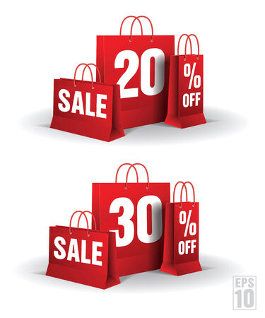 Shopping bag printed with a twenty and thirty discount  Vector  Isolated のイラスト素材