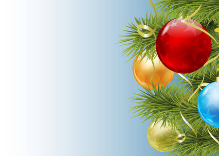 Fir branch with colored Christmas balls  Vector のイラスト素材